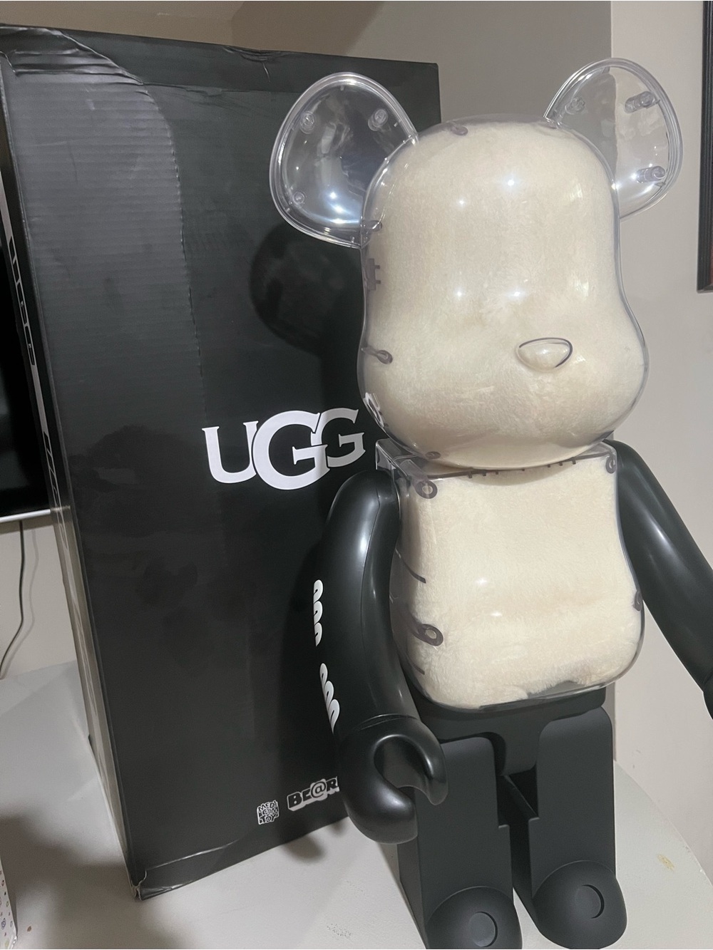 UGG Black & Cream Bear Collectible Figure with Clear Head Shell